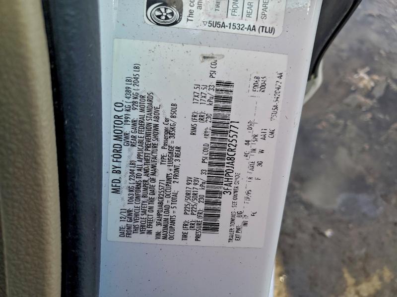 Aukcja sprzedaży 2012 Ford Fusion, vin: 3FAHP0JA8CR255771, numer aukcji: 97340695