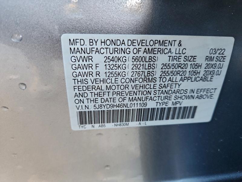Aukcja sprzedaży 2022 Acura Mdx, vin: 5J8YD9H46NL011109, numer aukcji: 94830845