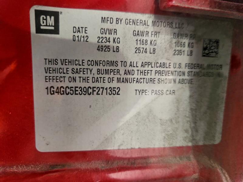 94714225 :رقم المزاد ، 1G4GC5E39CF271352 vin ، 2012 Buick Lacrosse مزاد بيع
