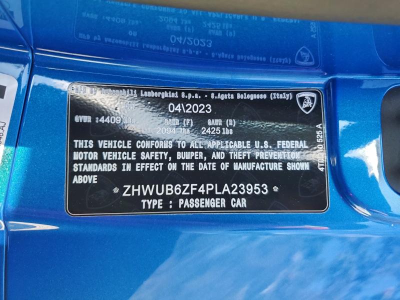 2023 Lamborghini Huracan მანქანა იყიდება აუქციონზე, vin: ZHWUB6ZF4PLA23953, აუქციონის ნომერი: 96575775