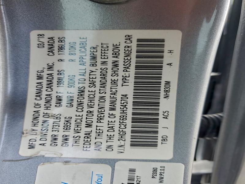 94683075 :رقم المزاد ، 2HGFC2F69JH545704 vin ، 2018 Honda Civic مزاد بيع