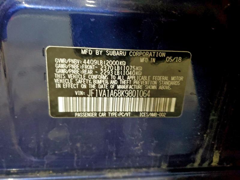 Aukcja sprzedaży 2019 Subaru Wrx, vin: JF1VA1A68K9801064, numer aukcji: 96079595