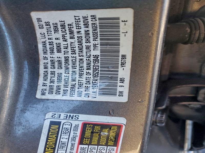 97174235 :رقم المزاد ، 19XFA16529E015846 vin ، 2009 Honda Civic مزاد بيع