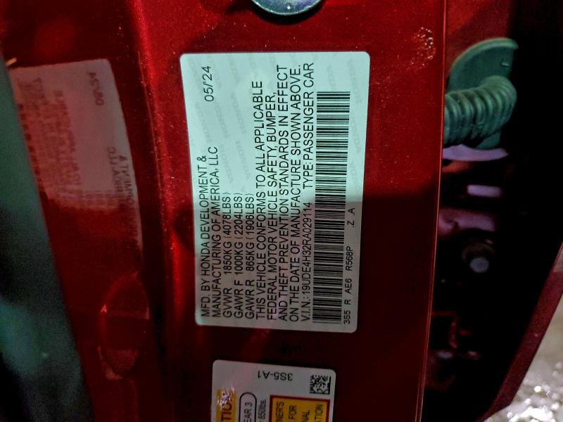 Aukcja sprzedaży 2024 Acura Integra, vin: 19UDE4H32RA029114, numer aukcji: 95658645