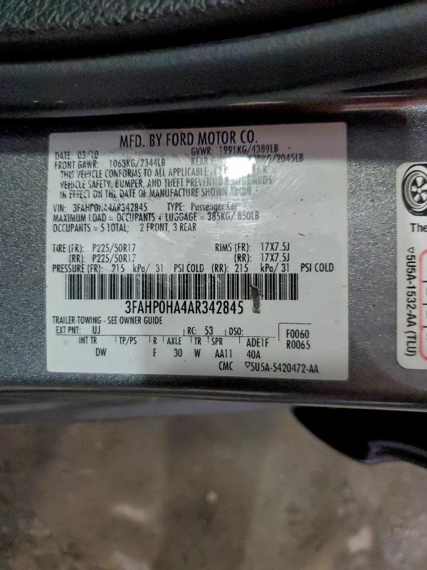 Aukcja sprzedaży 2010 Ford Fusion, vin: 3FAHP0HA4AR342845, numer aukcji: 96165275