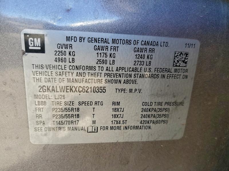 2012 Gmc Terrain Sl მანქანა იყიდება აუქციონზე, vin: 2GKALWEKXC6210355, აუქციონის ნომერი: 95689005