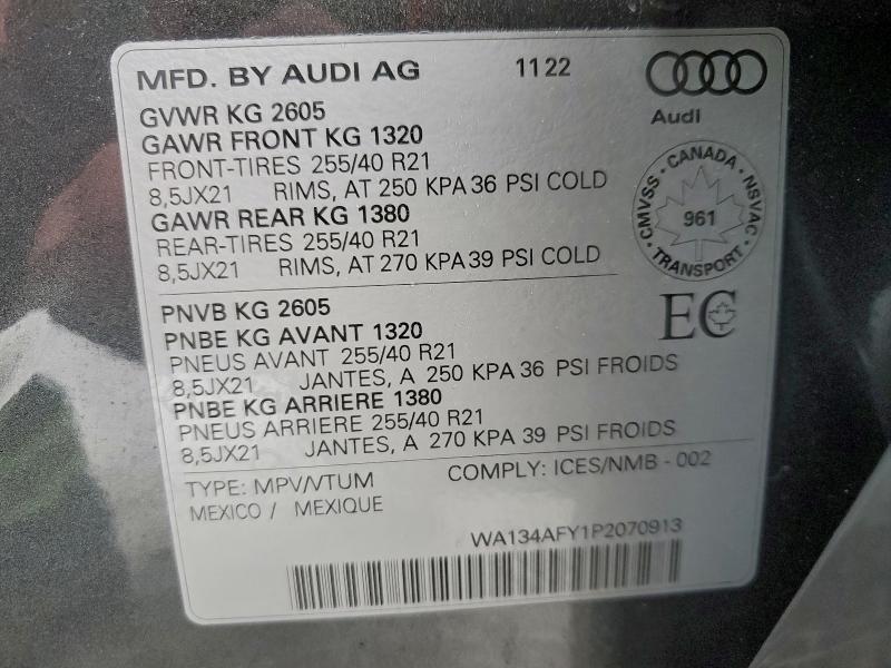 Продаж на аукціоні авто 2023 Audi Sq5, vin: WA134AFY1P2070913, номер лоту: 97048175