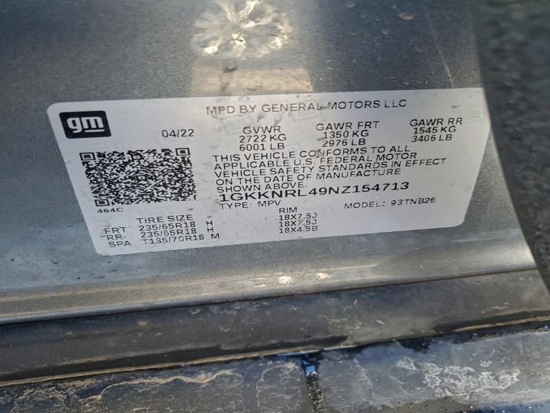 Auction sale of the 2022 Gmc Acadia, vin: 1GKKNRL49NZ154713, lot number: 95553985