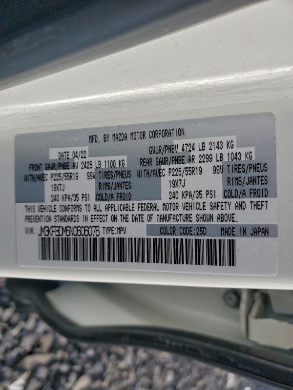 96565885 :رقم المزاد ، JM3KFBDM6N0606076 vin ، 2022 Mazda Cx-5 مزاد بيع
