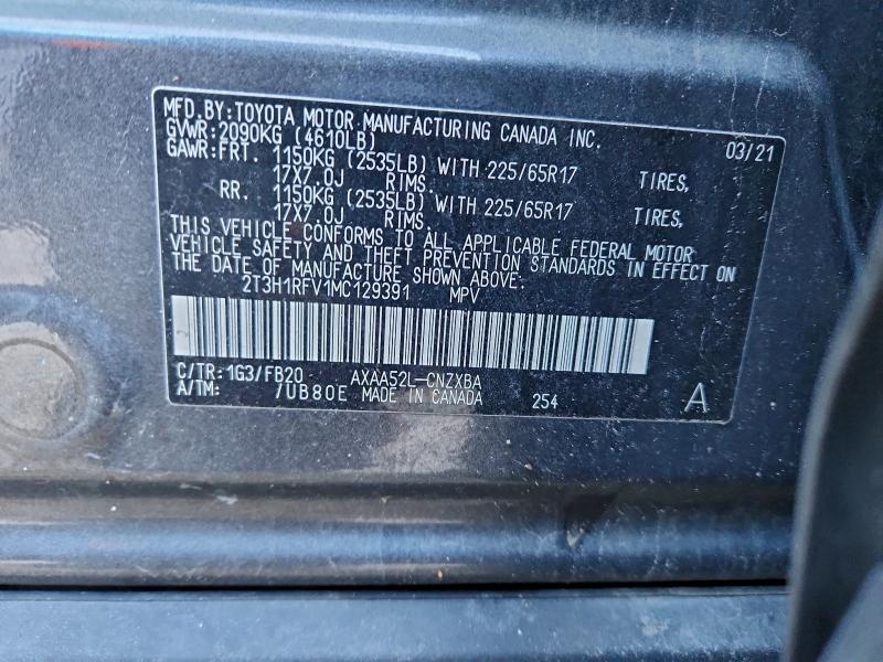 Продаж на аукціоні авто 2021 Toyota Rav4 Le, vin: 2T3H1RFV1MC129391, номер лоту: 96792445
