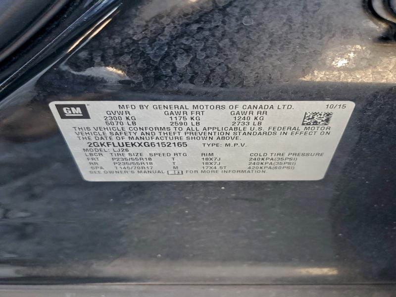 Aukcja sprzedaży 2016 Gmc Terrain, vin: 2GKFLUEKXG6152165, numer aukcji: 95842605