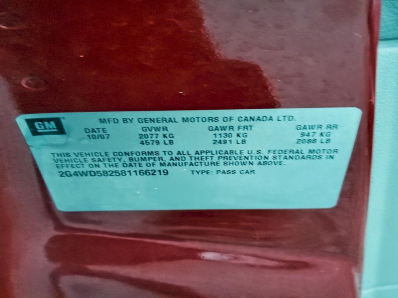 Aukcja sprzedaży 2008 Buick Lacrosse, vin: 2G4WD582581166219, numer aukcji: 94483725