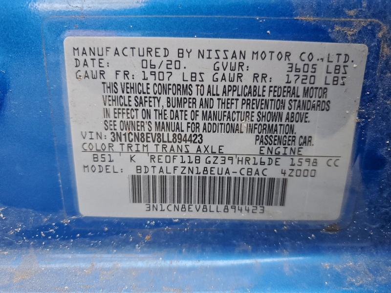 77663655 :رقم المزاد ، 3N1CN8EV8LL894423 vin ، 2020 Nissan Versa Sv مزاد بيع
