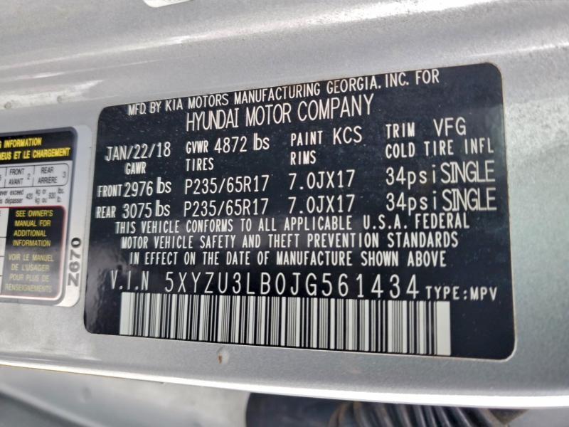 97227425 :رقم المزاد ، 5XYZU3LB0JG561434 vin ، 2018 Hyundai Santa Fe Sport مزاد بيع