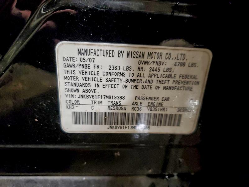 Aukcja sprzedaży 2007 Infiniti G35, vin: JNKBV61F17M819388, numer aukcji: 96110985
