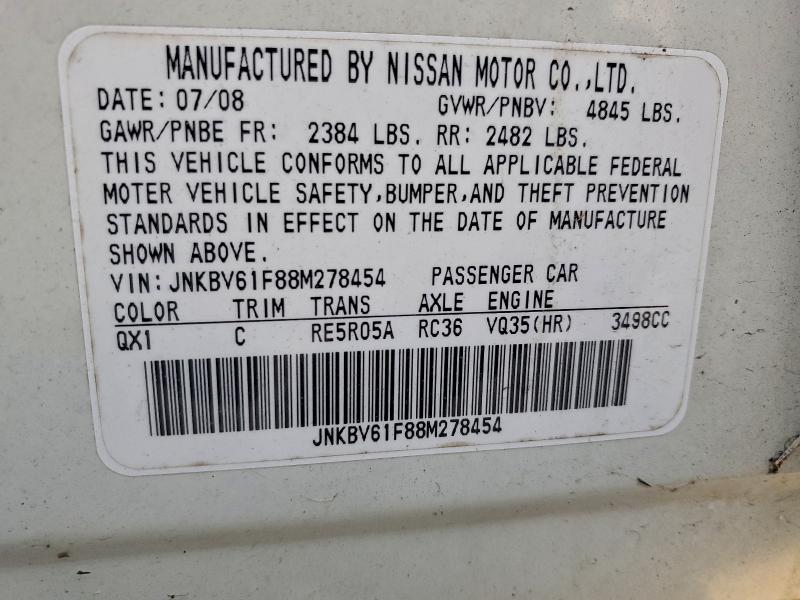 Aukcja sprzedaży 2008 Infiniti G35, vin: JNKBV61F88M278454, numer aukcji: 98087935