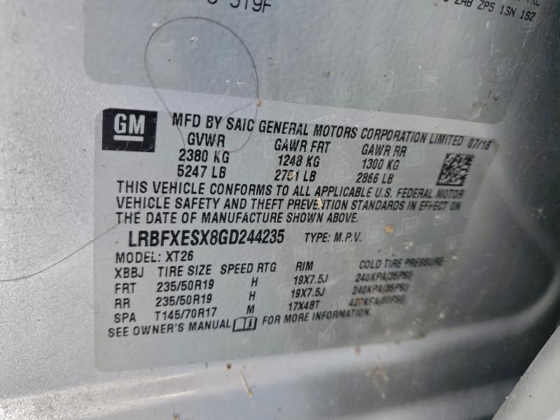 2016 Buick Envision მანქანა იყიდება აუქციონზე, vin: LRBFXESX8GD244235, აუქციონის ნომერი: 94827925