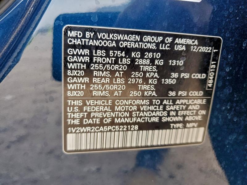 2023 Volkswagen Atlas Se მანქანა იყიდება აუქციონზე, vin: 1V2WR2CA5PC522128, აუქციონის ნომერი: 95780695