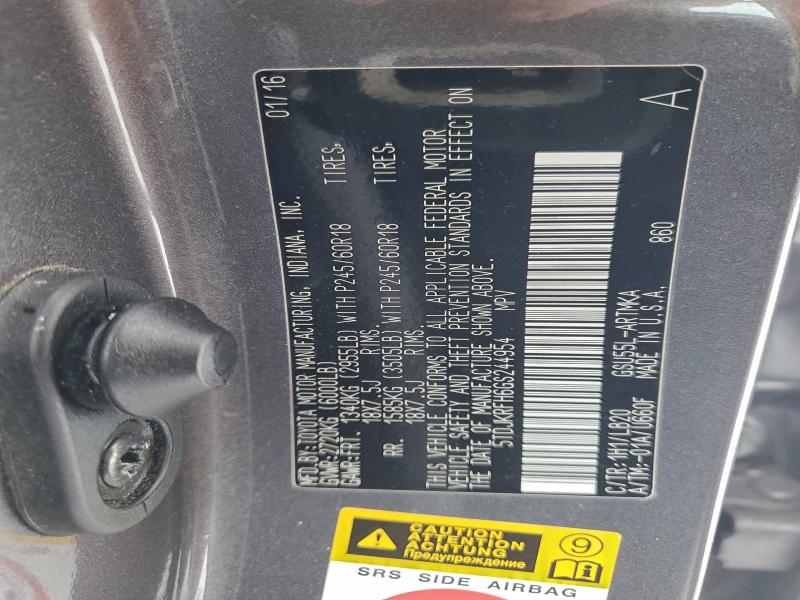 95066335 :رقم المزاد ، 5TDJKRFH6GS244954 vin ، 2016 Toyota Highlander مزاد بيع