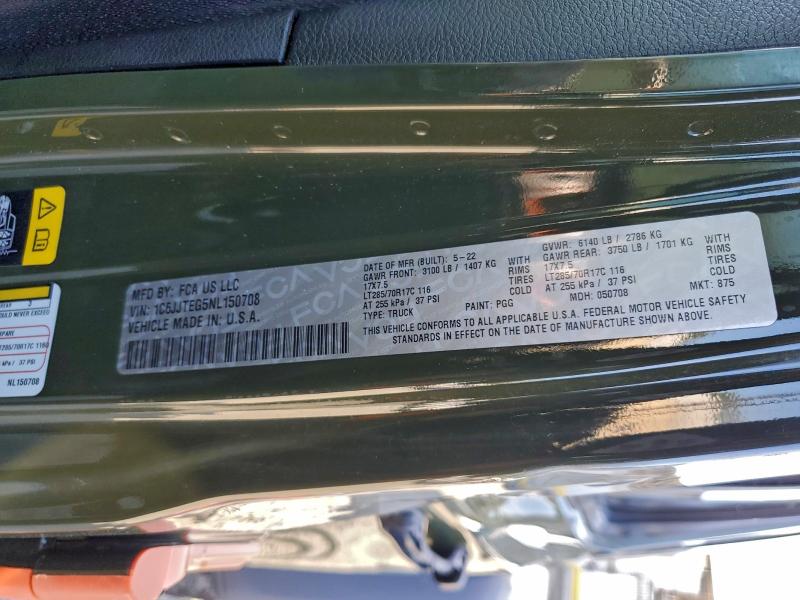 96005705 :رقم المزاد ، 1C6JJTEG5NL150708 vin ، 2022 Jeep Gladiator مزاد بيع