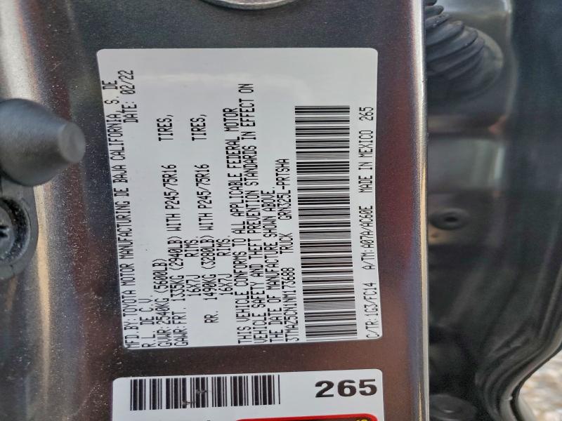 94283935 :رقم المزاد ، 3TMAZ5CN1NM173688 vin ، 2022 Toyota Tacoma مزاد بيع