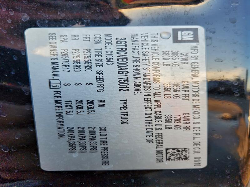 96160995 :رقم المزاد ، 3GTRCVE00AG175012 vin ، 2010 Gmc Sierra مزاد بيع