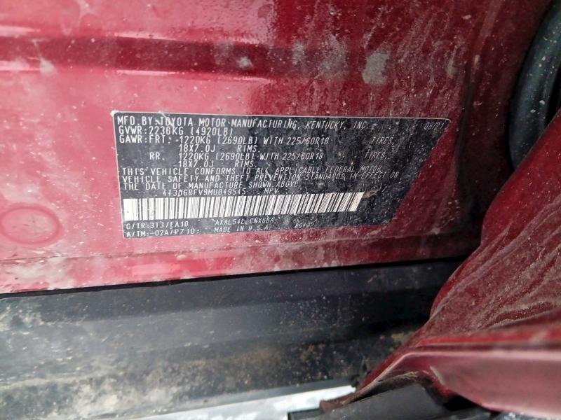Продаж на аукціоні авто 2021 Toyota Rav4, vin: 4T3D6RFV9MU049545, номер лоту: 94325665