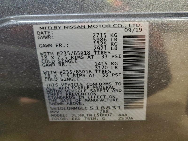 Aukcja sprzedaży 2020 Infiniti Qx60 Luxe, vin: 5N1DL0MM6LC518831, numer aukcji: 97780755