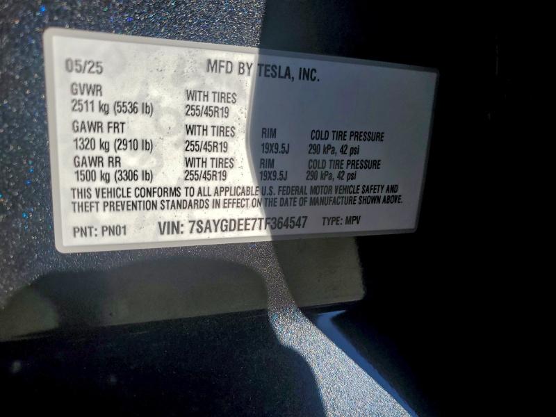94071445 :رقم المزاد ، 7SAYGDEE7TF364547 vin ، 2026 Tesla Model Y مزاد بيع