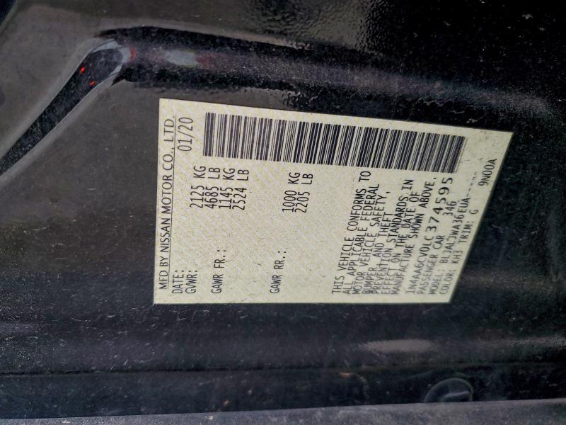 93918405 :رقم المزاد ، 1N4AA6CV0LC374595 vin ، 2020 Nissan Maxima مزاد بيع