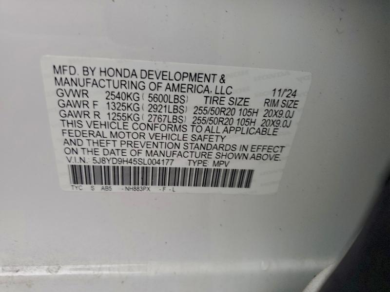 2025 Acura Mdx მანქანა იყიდება აუქციონზე, vin: 5J8YD9H45SL004177, აუქციონის ნომერი: 94314975