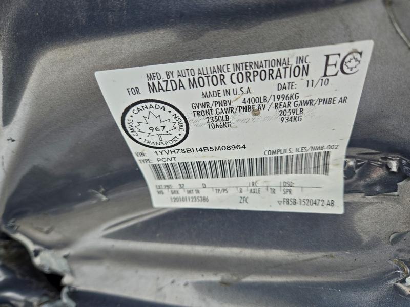 2011 Mazda 6 მანქანა იყიდება აუქციონზე, vin: 1YVHZ8BH4B5M08964, აუქციონის ნომერი: 94402725