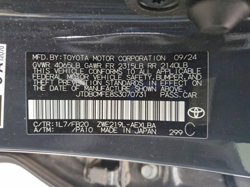 95771915 :رقم المزاد ، JTDBCMFE8S3070731 vin ، 2025 Toyota Corolla مزاد بيع