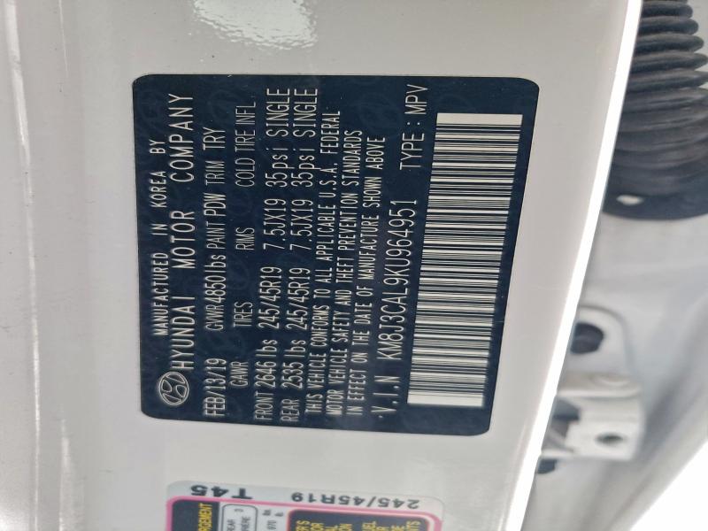 97272495 :رقم المزاد ، KM8J3CAL9KU964951 vin ، 2019 Hyundai Tucson مزاد بيع