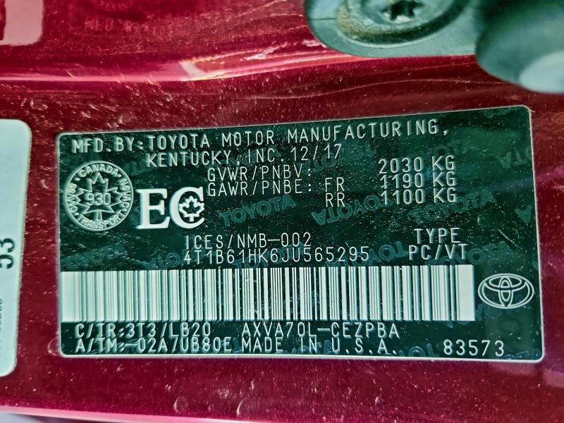 Auction sale of the 2018 Toyota Camry Xse, vin: 4T1B61HK6JU565295, lot number: 98187165