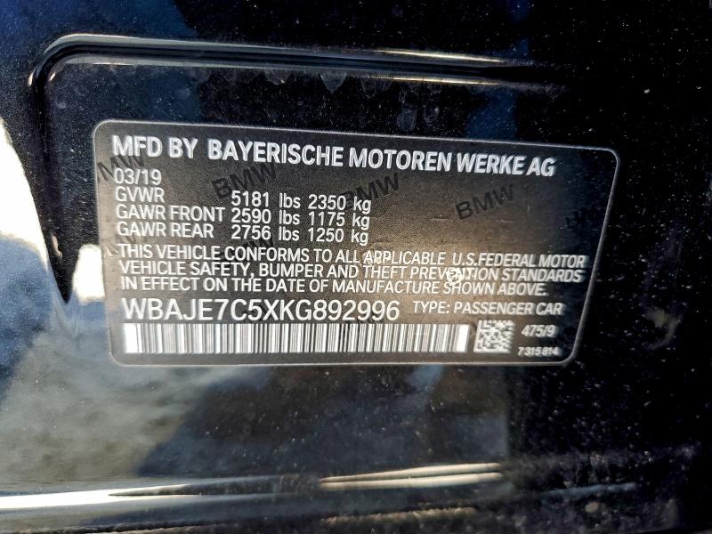 94820615 :رقم المزاد ، WBAJE7C5XKG892996 vin ، 2019 Bmw 540 Xi مزاد بيع