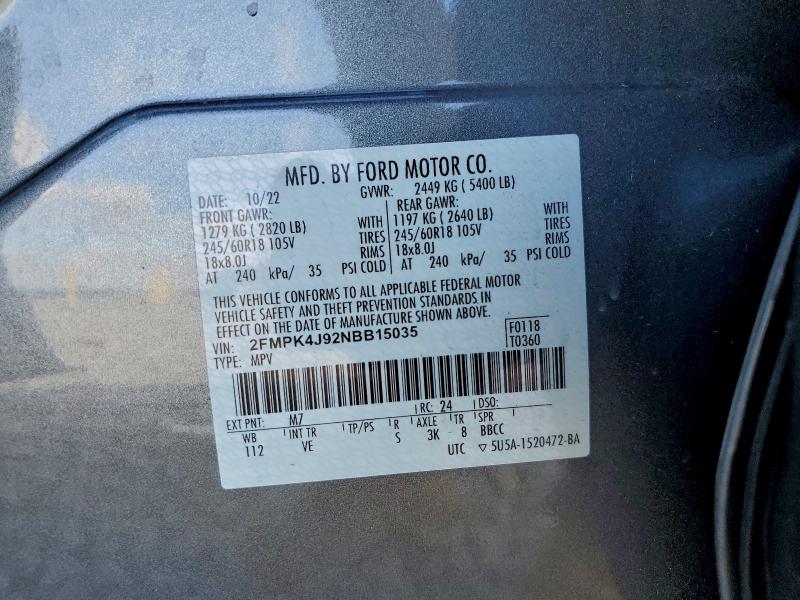 2022 Ford Edge მანქანა იყიდება აუქციონზე, vin: 2FMPK4J92NBB15035, აუქციონის ნომერი: 96380505