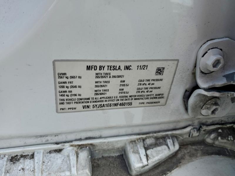 Aukcja sprzedaży 2022 Tesla Model S, vin: 5YJSA1E61NF460155, numer aukcji: 97793015