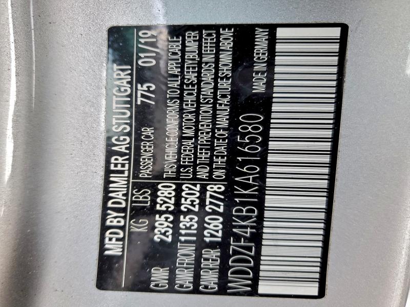 96082025 :رقم المزاد ، WDDZF4KB1KA616580 vin ، 2019 Mercedes-benz E مزاد بيع