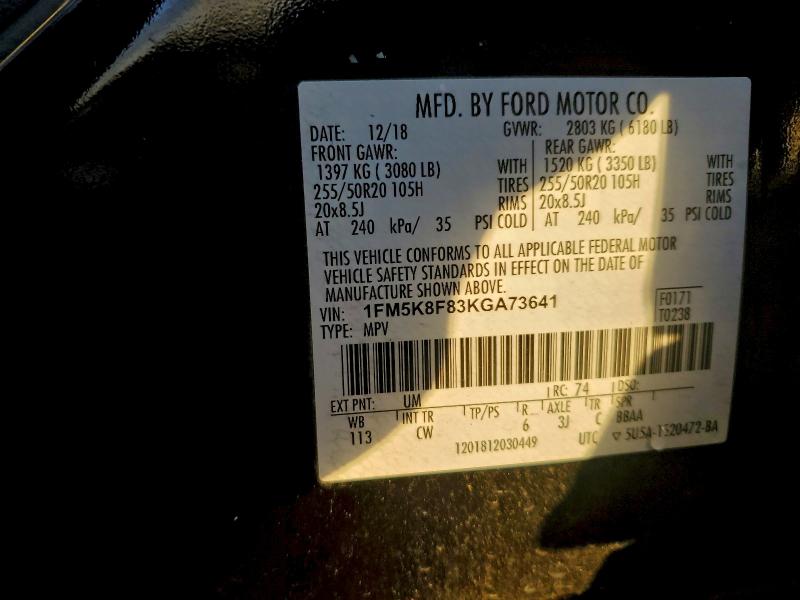 Aukcja sprzedaży 2019 Ford Explorer, vin: 1FM5K8F83KGA73641, numer aukcji: 97096435