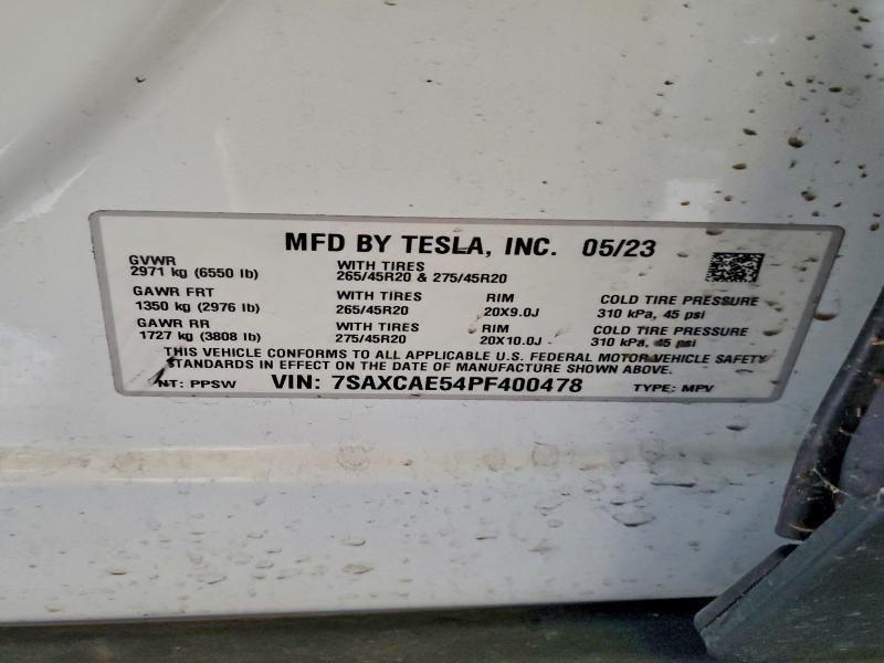 96242795 :رقم المزاد ، 7SAXCAE54PF400478 vin ، 2023 Tesla Model X مزاد بيع