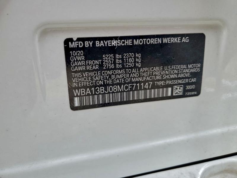 2021 Bmw 530 მანქანა იყიდება აუქციონზე, vin: WBA13BJ08MCF71147, აუქციონის ნომერი: 94101045