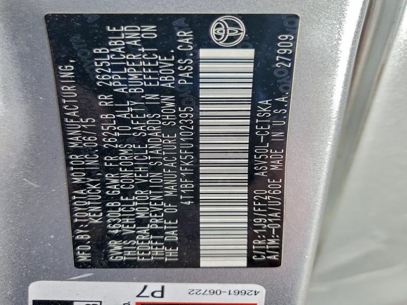2015 Toyota Camry მანქანა იყიდება აუქციონზე, vin: 4T1BF1FK5FU102395, აუქციონის ნომერი: 95081995