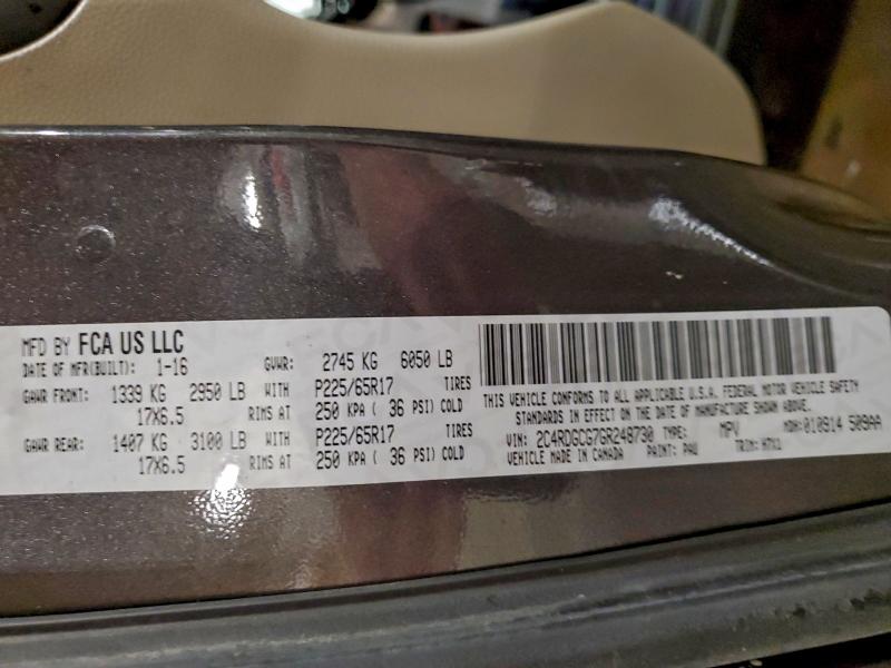 94720925 :رقم المزاد ، 2C4RDGCG7GR248730 vin ، 2016 Dodge Grand Caravan مزاد بيع