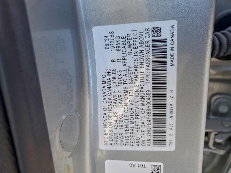 96525625 :رقم المزاد ، 2HGFE4F88SH304869 vin ، 2025 Honda Civic مزاد بيع