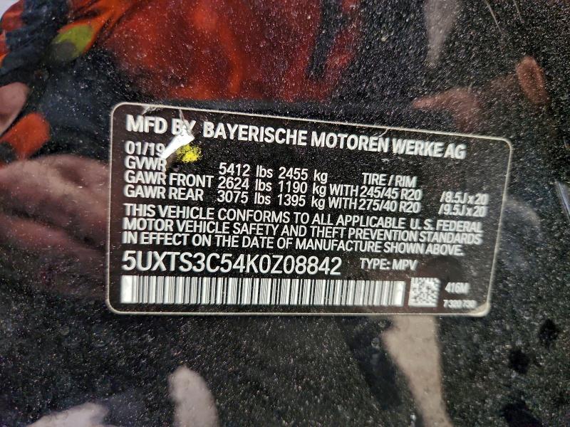 97484455 :رقم المزاد ، 5UXTS3C54K0Z08842 vin ، 2019 Bmw X3 مزاد بيع