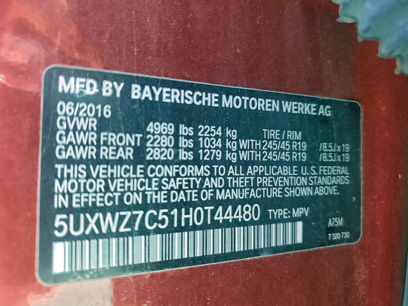 Продаж на аукціоні авто 2017 Bmw X3, vin: 5UXWZ7C51H0T44480, номер лоту: 96034455