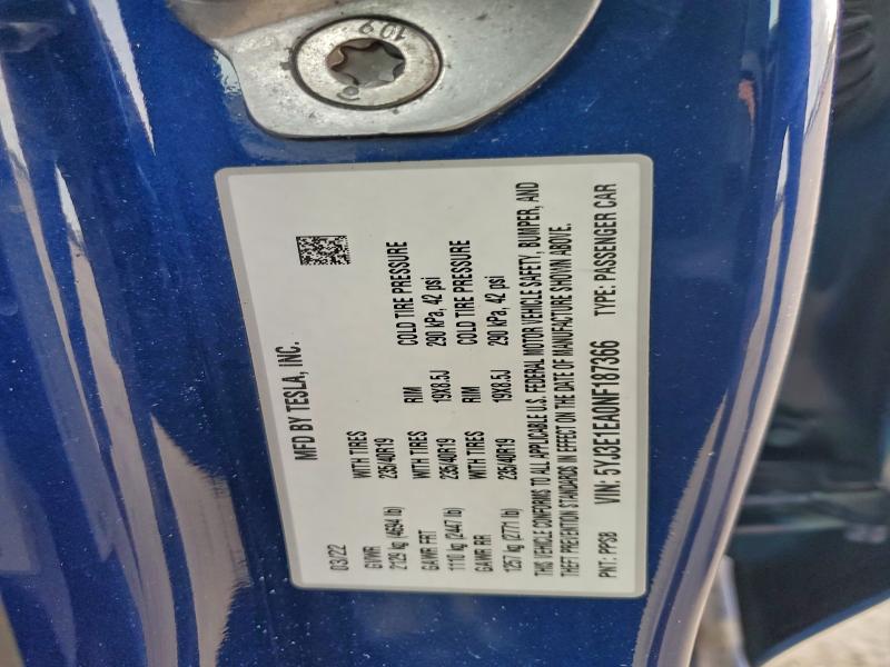 97100985 :رقم المزاد ، 5YJ3E1EA0NF187366 vin ، 2022 Tesla Model 3 مزاد بيع