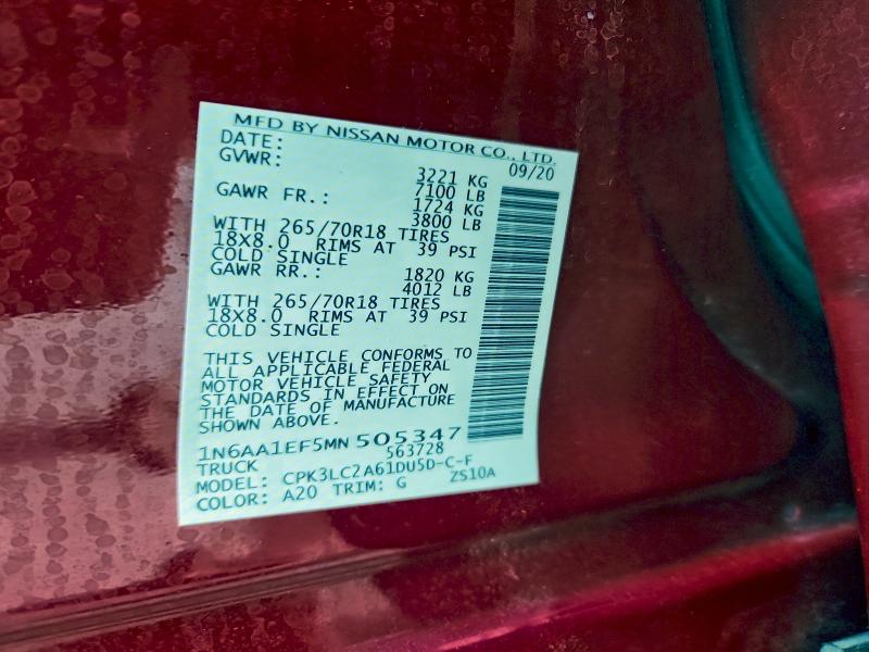 Продажа на аукционе авто 2021 Nissan Titan Sv, vin: 1N6AA1EF5MN505347, номер лота: 99012325