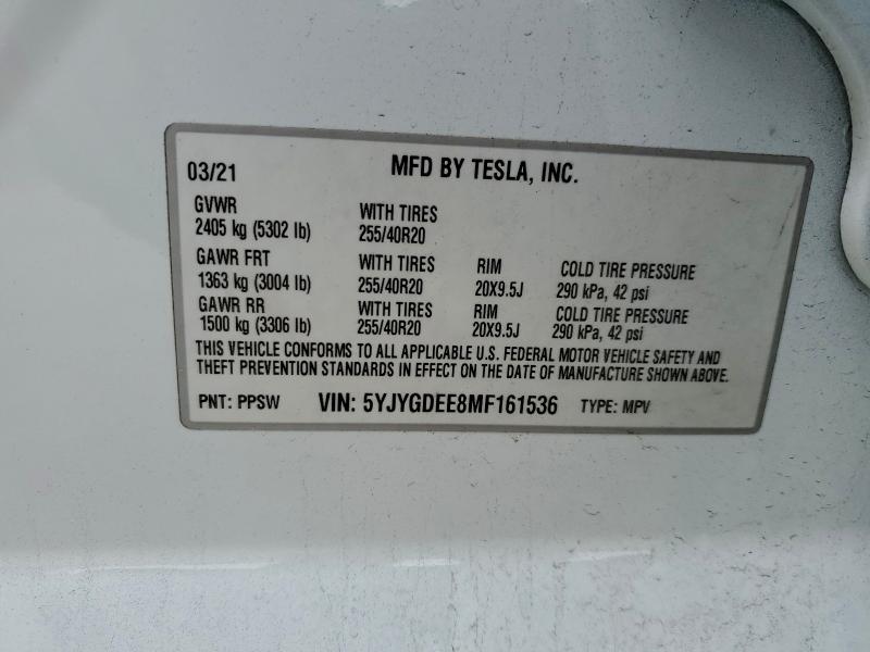 Продаж на аукціоні авто 2021 Tesla Model Y, vin: 5YJYGDEE8MF161536, номер лоту: 94101515